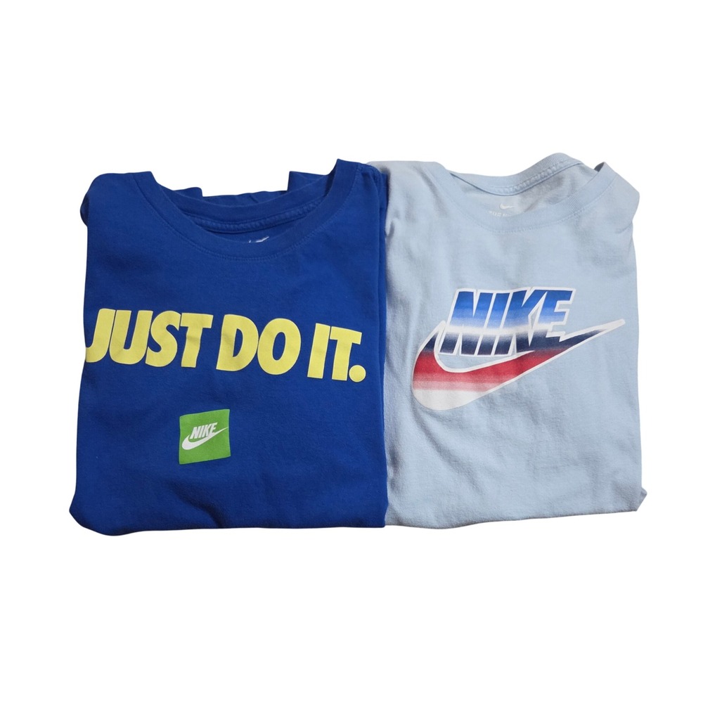 Nike Mens T-Shirt Bundle Just Do It Graphic Logo Blue Light Blue Small 2 Pack - Picture 1 of 9